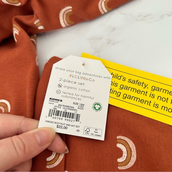 4/$25 NWT Little Co. by Lauren Conrad Rainbow Onesie Hat Set in Burnt Orange 12M - Picture 5 of 7